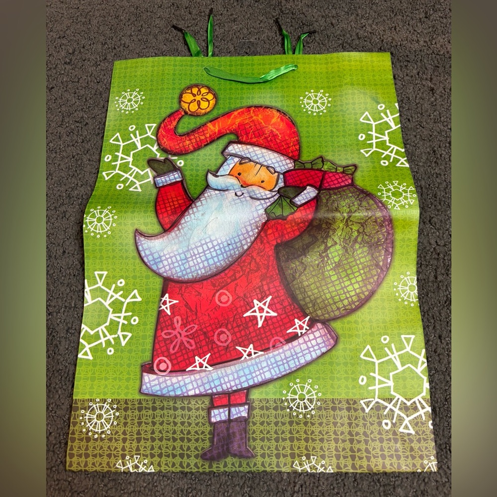 Voila Santa Claus Gift Bag Red Green 13” x 18” x 5”
